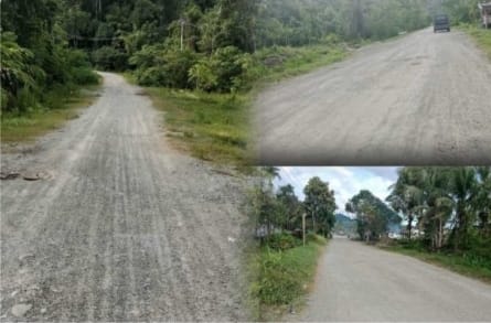 Keterangan Foto: Kondisi Jalan Trans Waleh dibiayai Pemkab Halteng senilai Rp. 4,9 Milyar yang hingga kini belum di hotmix