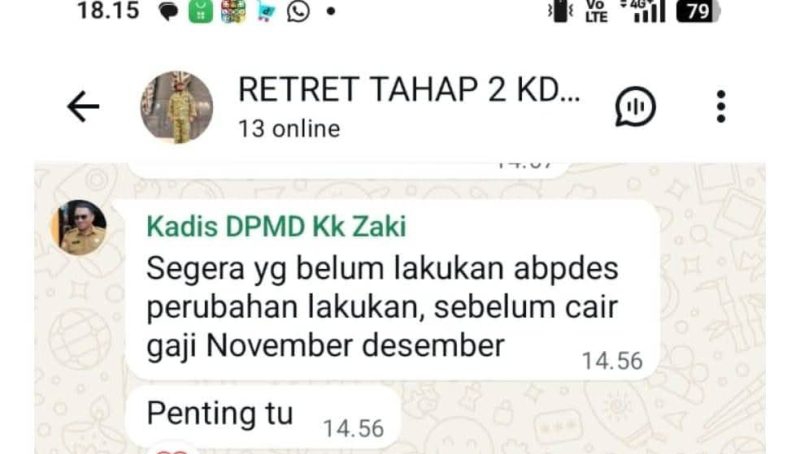 Hasil Chat kadis DPMD Halsel Dengan sejumlah kepala Desa 