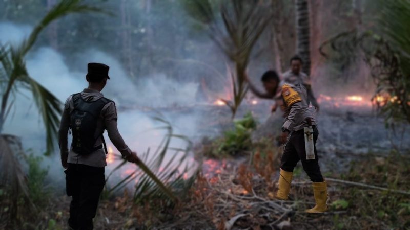Foto: Aksi Personil Polsek Gane barat padamkan api 